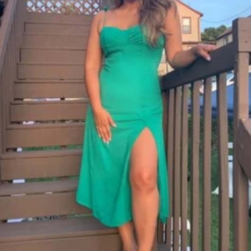 Green Bustier Self-Tie Cami Midi Dress Sz XS New - Picture 9 of 9